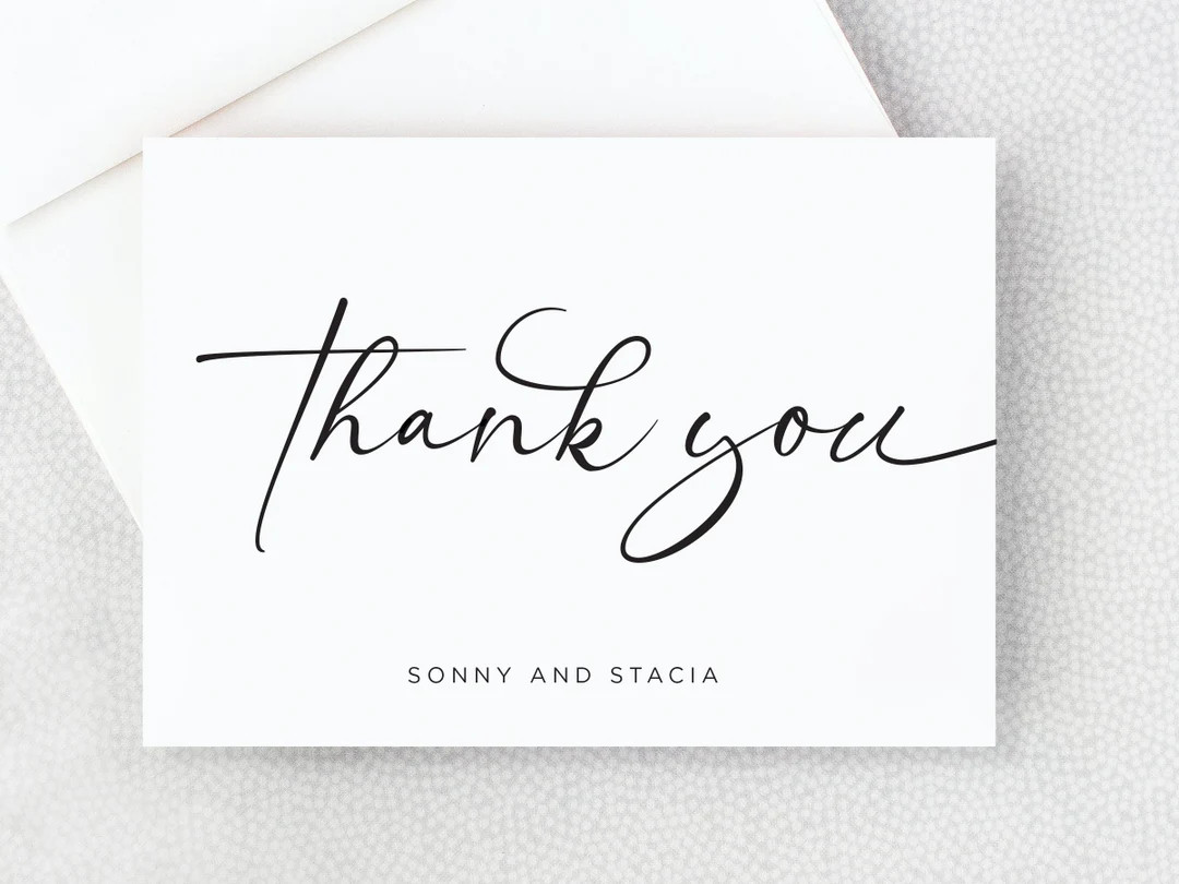 Thank You Card - Personalized Folded Thank You Card with Envelopes - Black and White - Simple - E... | Etsy (US)