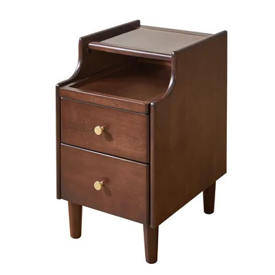 Retro Solid Wood Nightstand with Two Drawers and Pull-out Panel Storage Bedside Table For Bedroom Living Room Sofa Side Table | Wayfair North America
