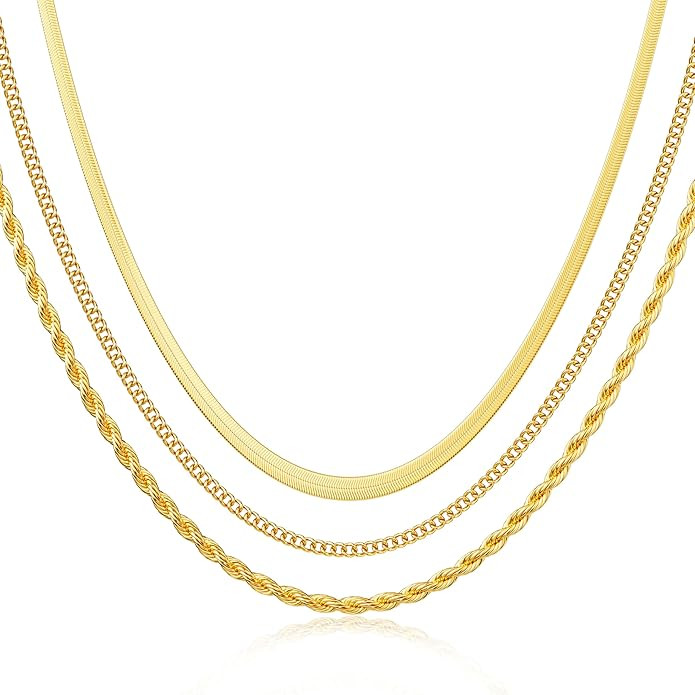 DEARMAY 14K Gold Plated Necklaces for Women, Dainty Gold Herringbone Choker Necklace Thin Layered... | Amazon (US)