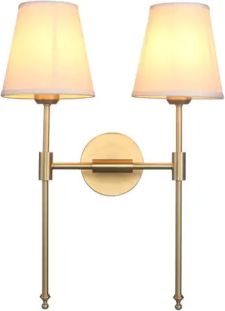 PERMO Classic Rustic Double Sconce 2-Lights Wall Sconce Lighting Fixture with Flared White Texti... | Amazon (US)