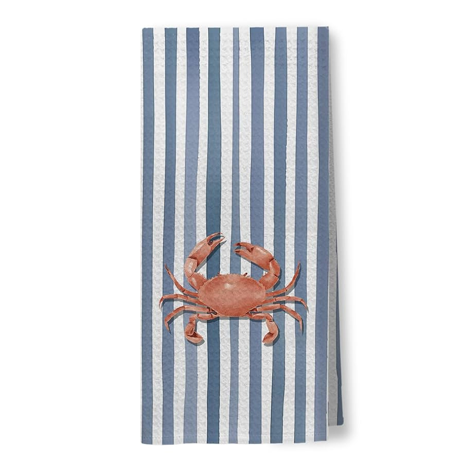 Blue Striped Beach Crab Kitchen Towels, Retro Coastal Ocean Fresh Water Crab Decorative Dish Tea ... | Amazon (US)