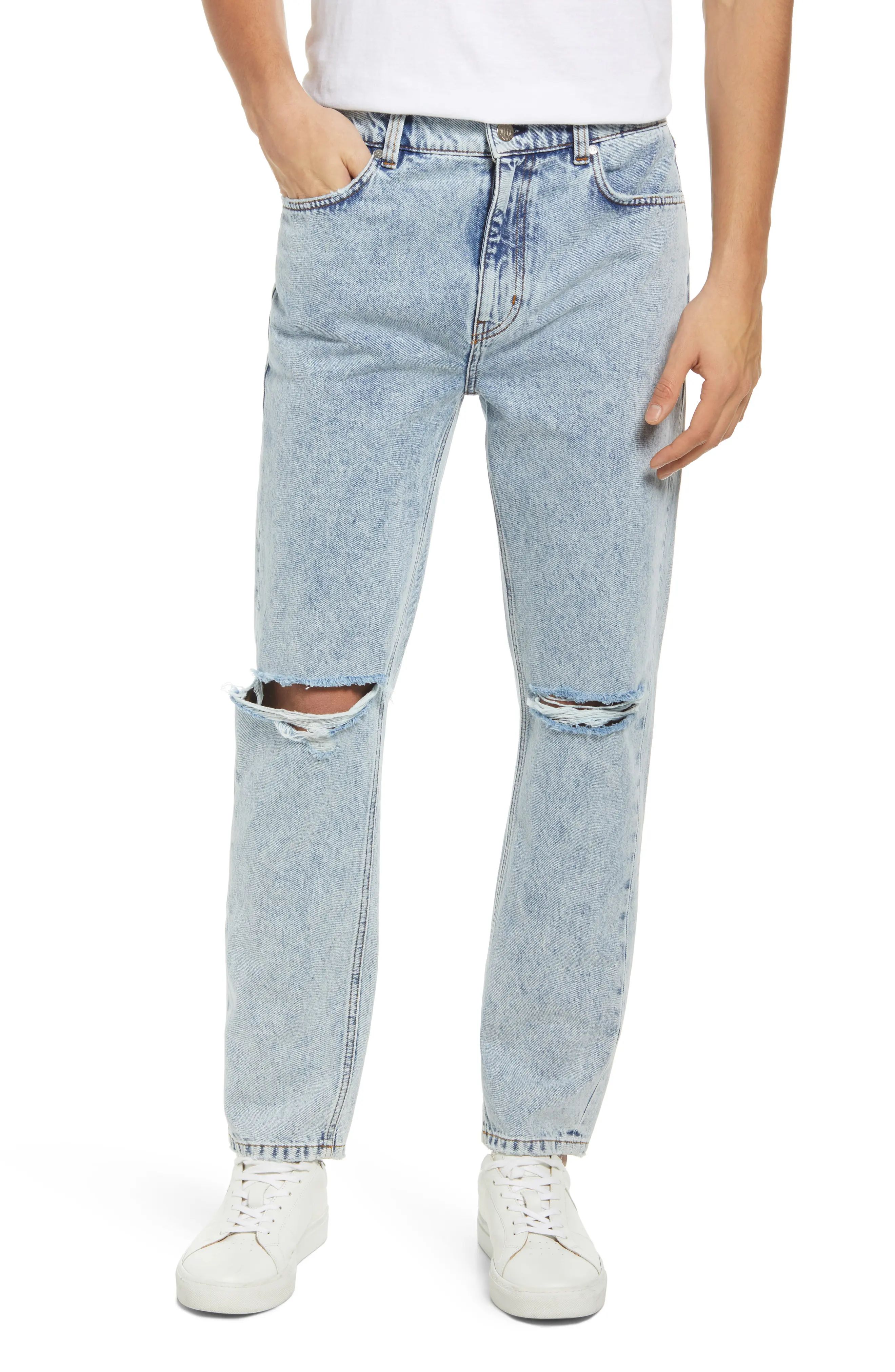AMENDI Ake Ripped Slim Straight Leg Organic Cotton Jeans in Blue Memories at Nordstrom, Size 29 X 32 | Nordstrom
