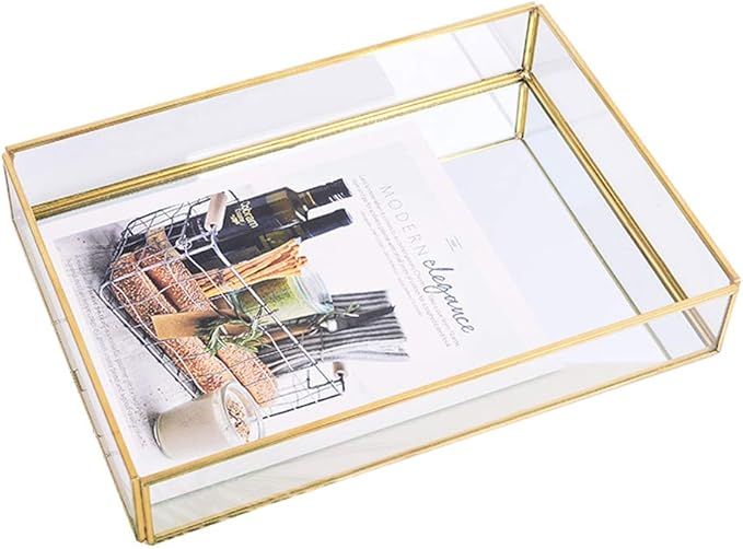 Sooyee Gold Tray Mirror, Rectangle Mirror Tray can Hold Perfume, Jewelry, Cosmetics, Makeup, Maga... | Amazon (US)