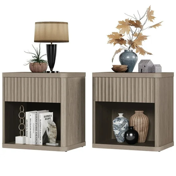 SICOTAS Fluted Nightstands for Bedroom Set of 2, Farmhouse Bedside Tables with Drawer & Open Shel... | Walmart (US)