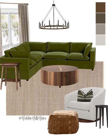 Living room mood board, family room mood board, den design inspo, sectional sofa, living room light fixture, accent chair #livingroom #den

#LTKhome #LTKsalealert #LTKfamily