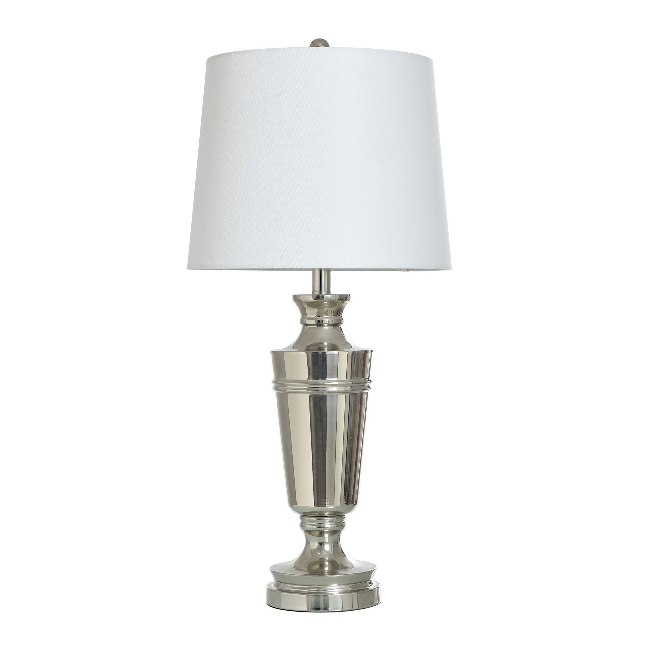 Steel Table Lamp With Urn Base Shape - Polished Nickel Shade - Off-White Shade | Overstock