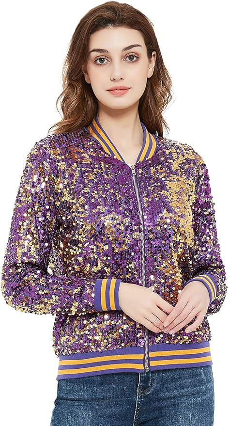 Anna-Kaci Womens Sequin Long Sleeve Front Zip Jacket with Ribbed Cuffs | Amazon (US)