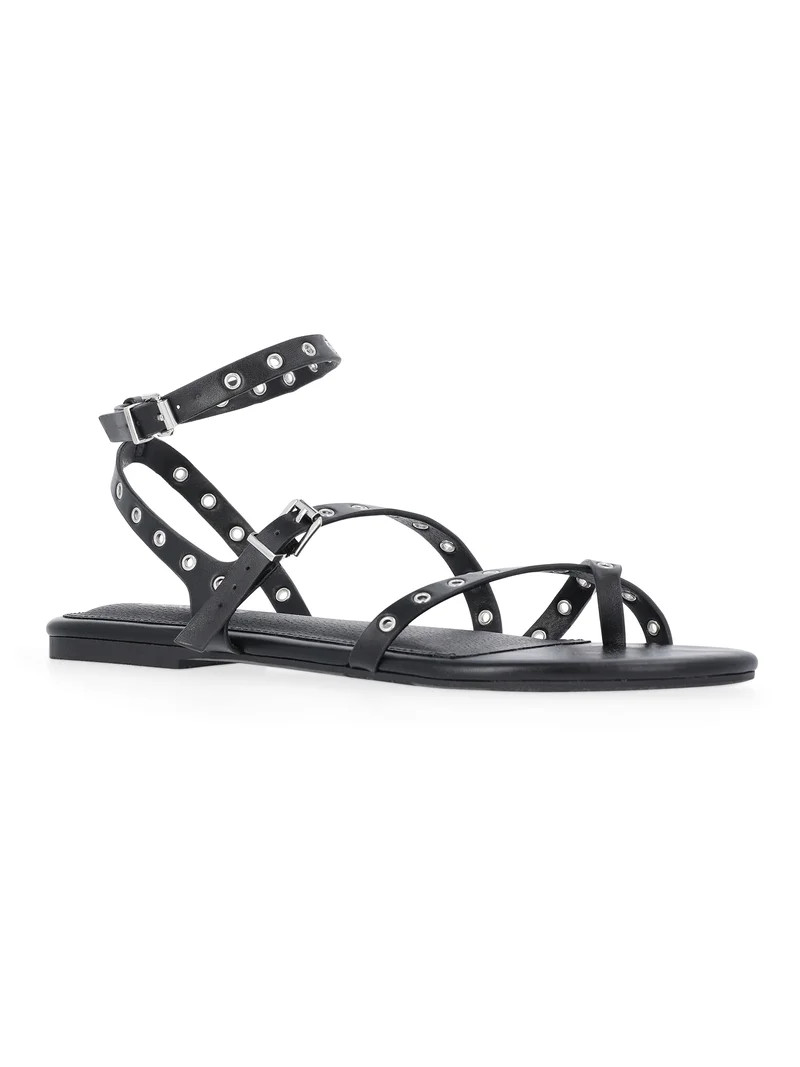 No Boundaries Strappy Flat Sandals, Women's | Walmart (US)