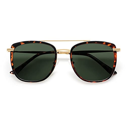 SOJOS Retro Aviator Square Polarized Sunglasses For Women Men,Vintage Women's Sun Glasses Shades UV400 SJ2180with Tortoise Frame Green Lens | Amazon (US)