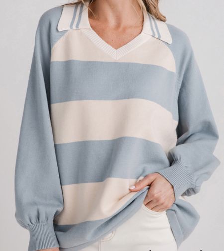 This seasons it color…
Blue… 

How cute ios this wide stripe blue and white sweater🤍💙🩵

Great for resort wear paired with shorts
Cute with linen pants  
.
Great weekend look with Jeans and white
Leather tennis shoes  and leather tote.
👜



#LTKfindsunder100 #LTKstyletip #LTKMostLoved