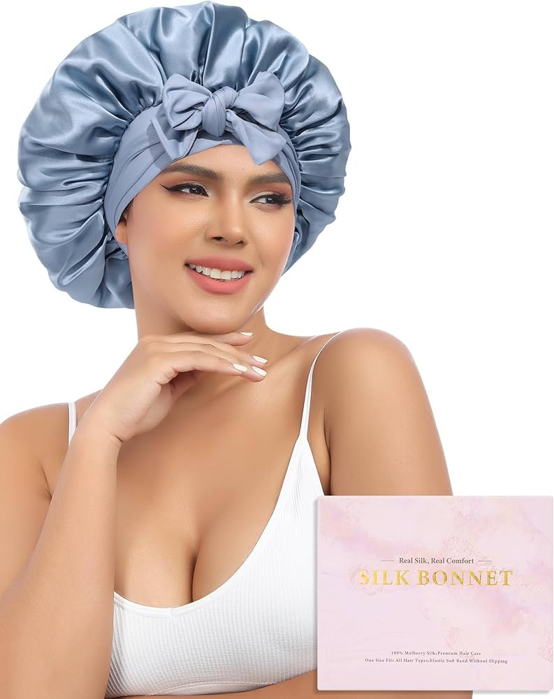AWAYTR Silk Bonnet for Sleeping Women 100% Mulberry Silk Bonnet with Band 2 Layer Reversible Hair... | Amazon (US)