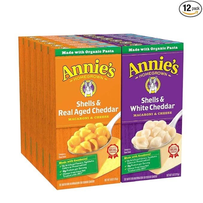 Annie's Shells & White Cheddar and Shells & Aged Cheddar Macaroni and Cheese (Pack of 12) | Amazon (US)