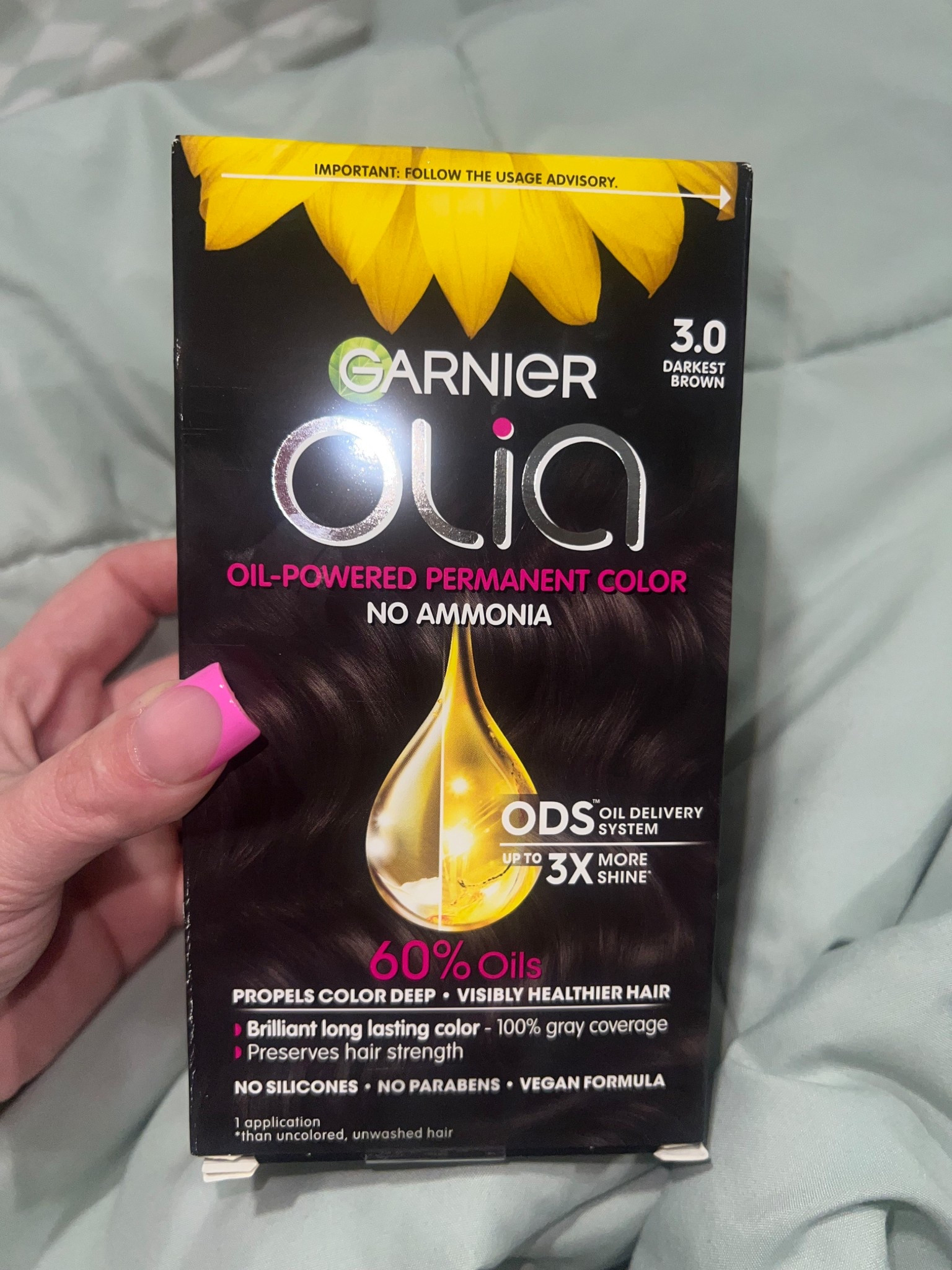 At home hair color garnier olia 3.0 darkest Brown 