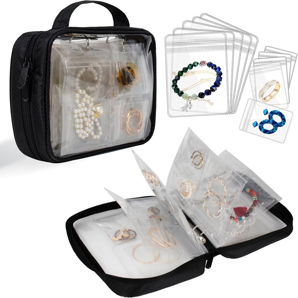 Travel Jewelry Organizer Case Transparent Jewelry Storage Book Binder Bag for Earrings, Rings, Ne... | Amazon (US)