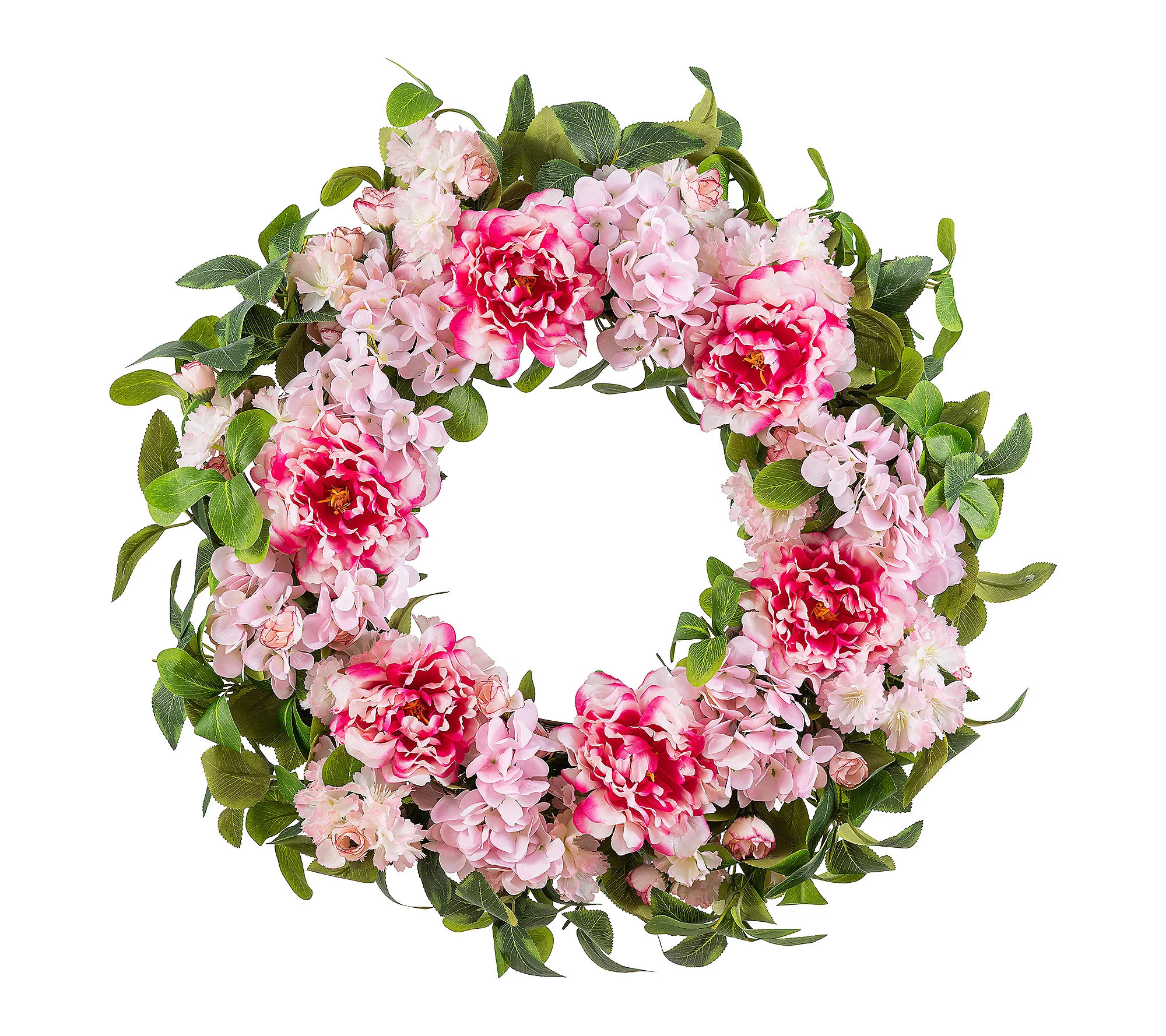 Glitzhome 24""D Pink Hydrangea Peony & Cherry Wr eath | QVC