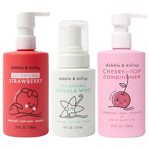 Dabble & Dollop Berry Kids Bath & Hair Care Set – Tear-Free 3-in-1 Body Wash, Shampoo & Bubble Bath + Conditioner, Paraben & Sulfate Free, Vegan, Gluten-Free, Strawberry, Vanilla & Cherry (Pack of 3) | Amazon (US)