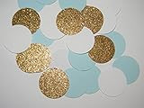 100 light blue, gold glitter and white 1 inch circle confetti hand punched die cuts baby shower, wed | Amazon (US)