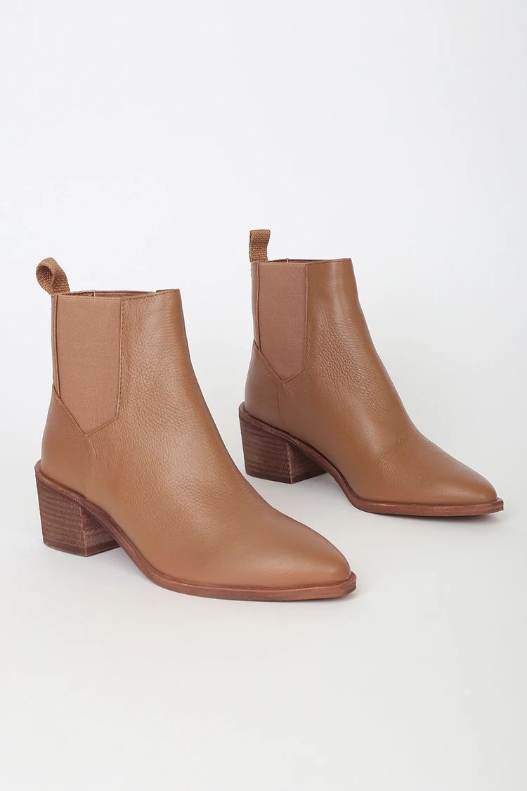 Filip Camel Leather Pointed Toe Ankle Booties | Lulus (US)