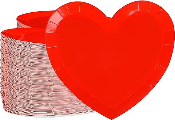 Fairooth 50 Pcs Valentine's Day Paper Plates Heart Shape Dessert Plates 9 Inch Red Heart Disposab... | Amazon (US)