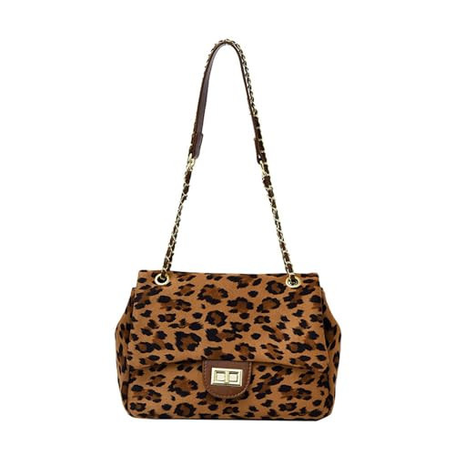 ZXBUZO Leopard Suede Crossbody Bag with Chain Faux Suede Cheetah Print Shoulder Satchel Handbag Animal Print Suede Purses (Brown) | Amazon (US)