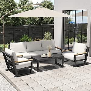 Aluminum Outdoor Sofa,4 Seats Modern Patio Furniture Set,Sectional Sofa Conversation Set with Cof... | Amazon (US)