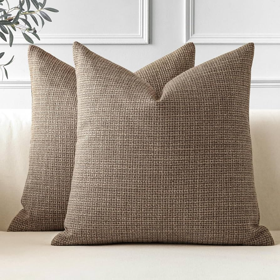 OTOSTAR Pack of 2 Throw Pillow Covers 24x24 Inch Linen Coffee Brown Pillowcases Farmhouse Decorat... | Amazon (US)