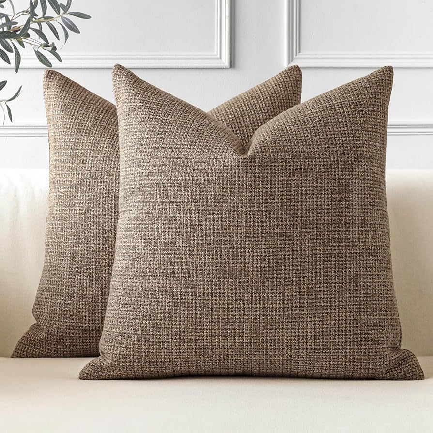 OTOSTAR Pack of 2 Throw Pillow Covers 20x20 Inch Linen Coffee Brown Pillowcases Farmhouse Decorat... | Amazon (US)