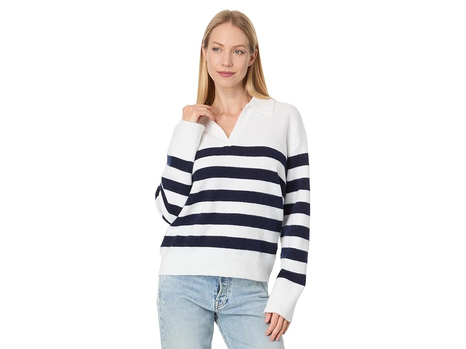 Michael Stars Finley Johnny Collar Stripe Women's Sweater Chalk/Nocturnal Stripe : MD (US 6-8), Acrylic/Cotton/Spandex | Zappos