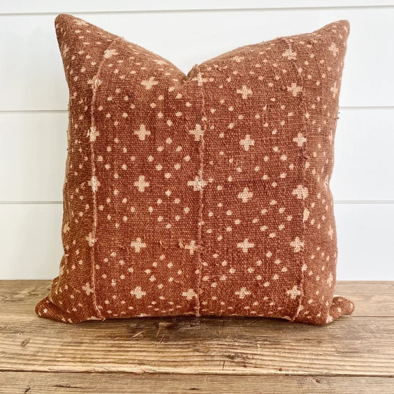 LIZZIE || Authentic Africa Mud Cloth Pillow Cover • Rust Mud Cloth Pillow • Rust Pillow • R... | Etsy (US)