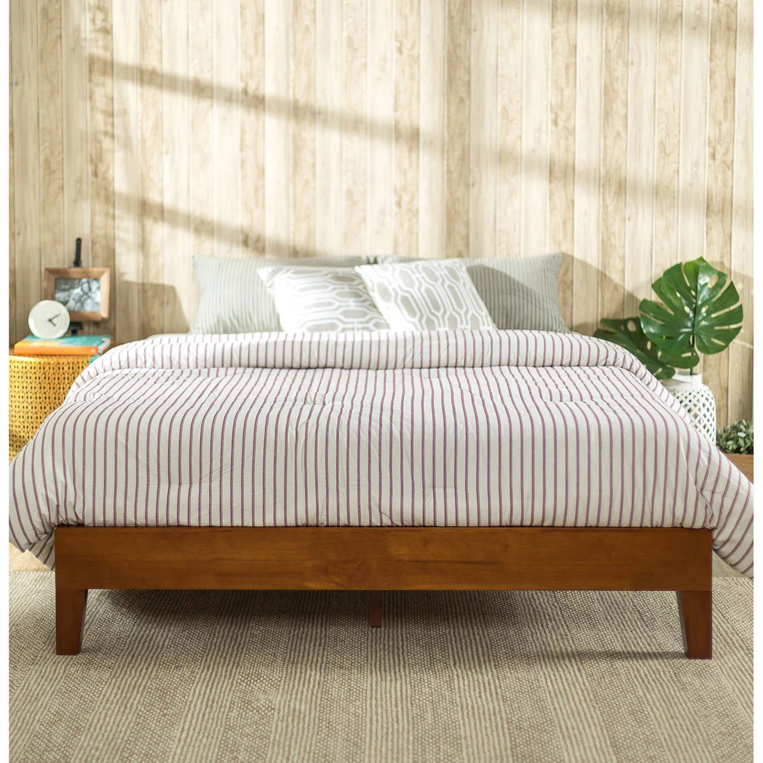 Zinus Wen Deluxe Solid Acacia Wood Platform Bed, Cherry Finish, Queen | Walmart (US)