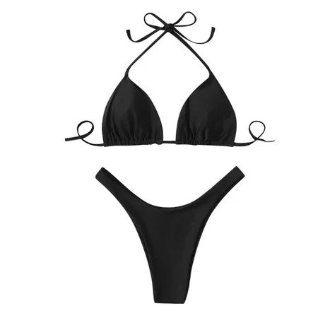 LBECLEY Plus Size Swimwear Two Piece with Sleeves Tie Side Swimsuit Bikini Tie Women Bandeau Striped | Walmart (US)