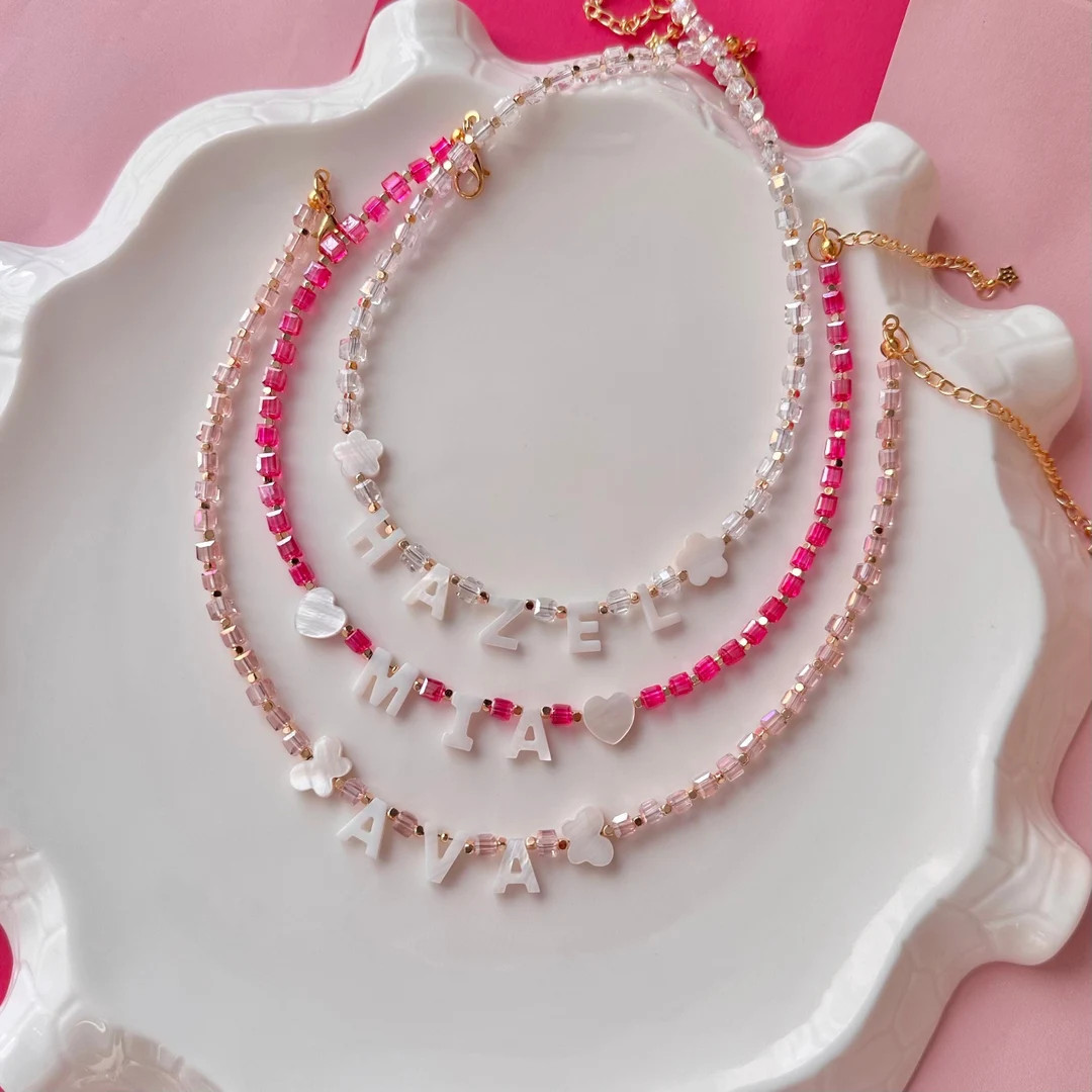 Custom Toddler Name Necklace, Mother of Pearl Letter Beads, Kids Christmas Gift | Etsy (US)