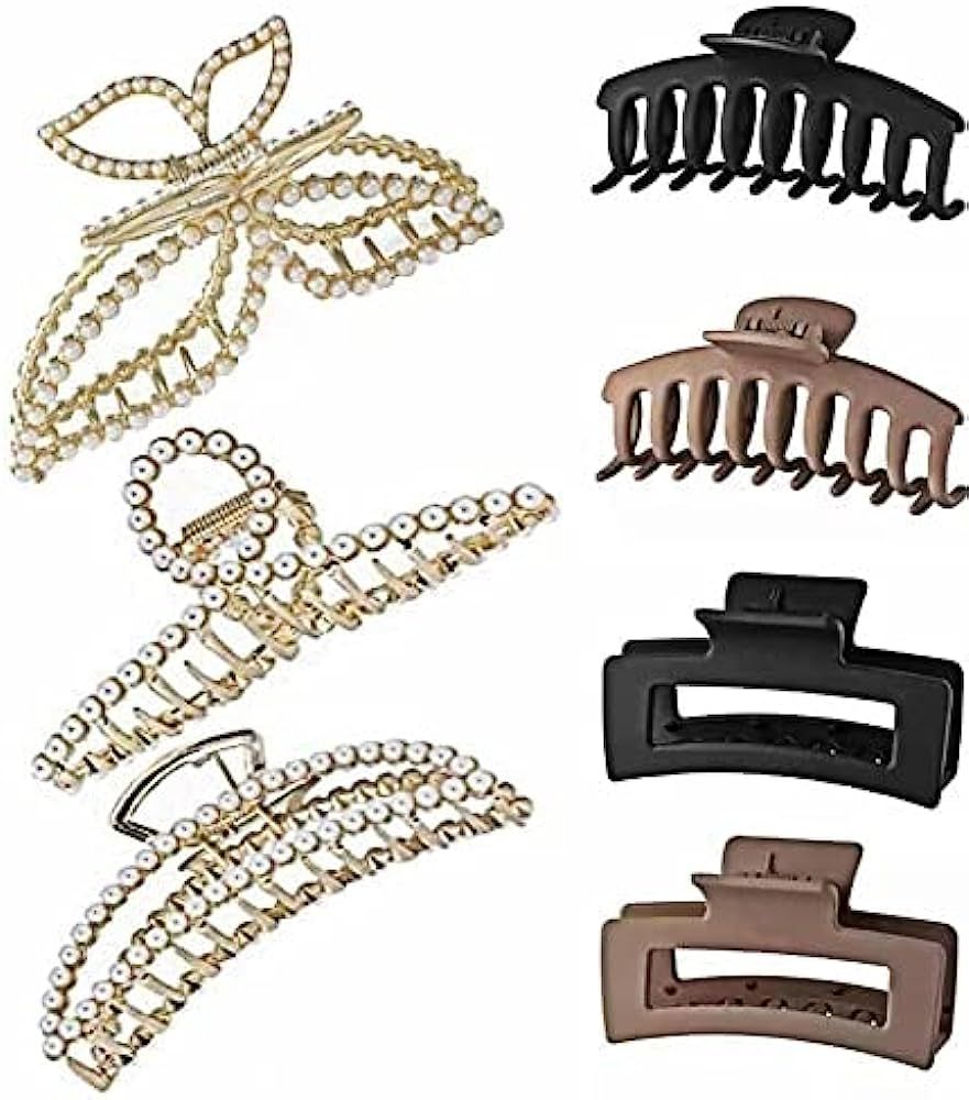Hair Clips for Women Butterfly Hair Clips Claws Set for Chick Hair 7 Pack Large Banana and Pearl ... | Amazon (US)