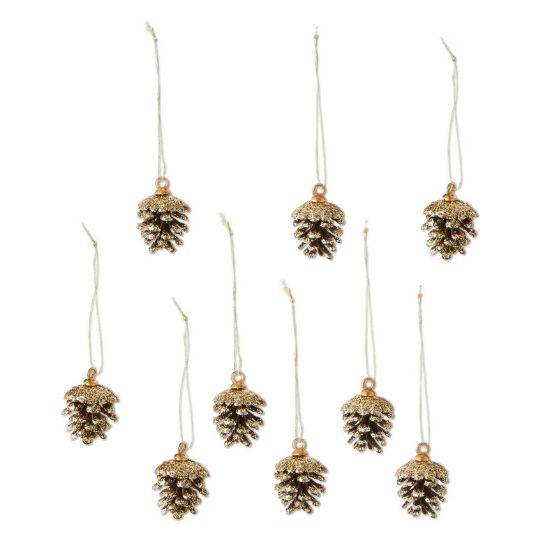 Gold Glitter Pinecone Mini Christmas Ornaments, 9 Count, by Holiday Time | Walmart (US)