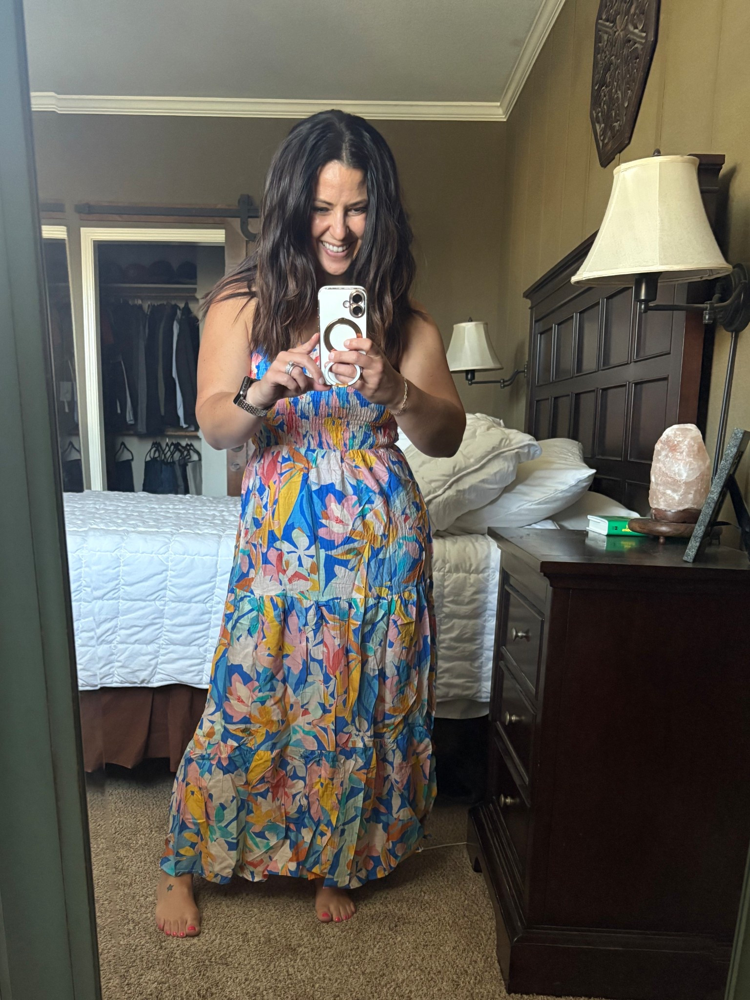 Cutest little petite friendly maxi dress with a smocked bodice and adjustable straps. I’m 5’2”, 34D and wearing a small. 
Vacation dress
Summer outfitt

#LTKTravel #LTKPetite #LTKSeasonal
