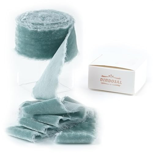 DINDOSAL Dusty Blue Silk Velvet Ribbon 1.5 Inch French Blue Frayed Edge Ribbon Blue Rustic Style Fringe Gift Ribbon Raw Edge Boho Ribbon Wedding Invitation Bridal Bouquet Ribbon -3yards | Amazon (US)