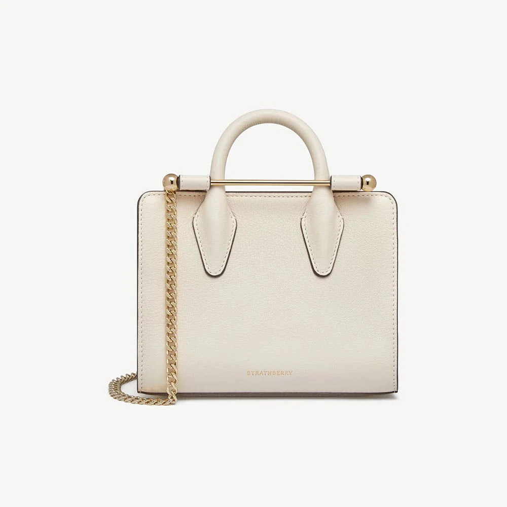 Strathberry - Nano Tote - Top Handle Leather Mini Tote Bag - White | Strathberry