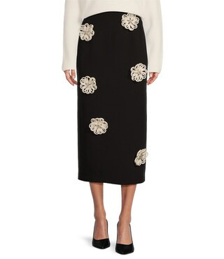 Jolie Crepe Floral Applique Sheath Midi Skirt | Dillard's