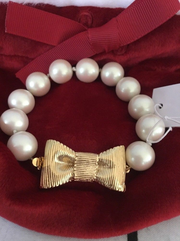 KATE SPADE NWT BRACELET ALL WRAPPED UP PEARLS CREAM GOLD BOW HOLIDAYS W DUST BAG | Bonanza (Global)