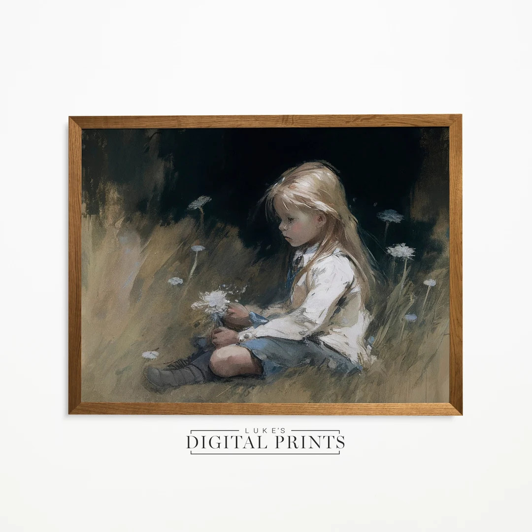 Rustic Country Child Portrait Painting - Digital Print Download - Vintage Nursery Room Wall Art -... | Etsy (US)