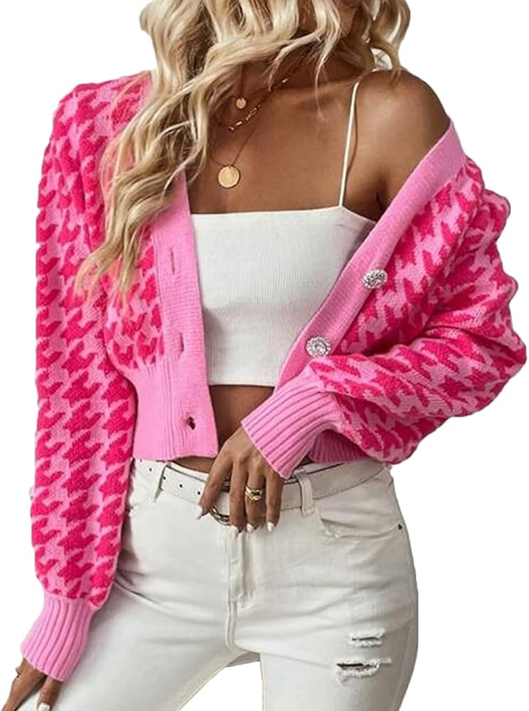 Women's Long Sleeve Floral Cardigan Sweaters Y2k Open Front Cropped Knit Cardigan Aesthetic Overs... | Amazon (US)