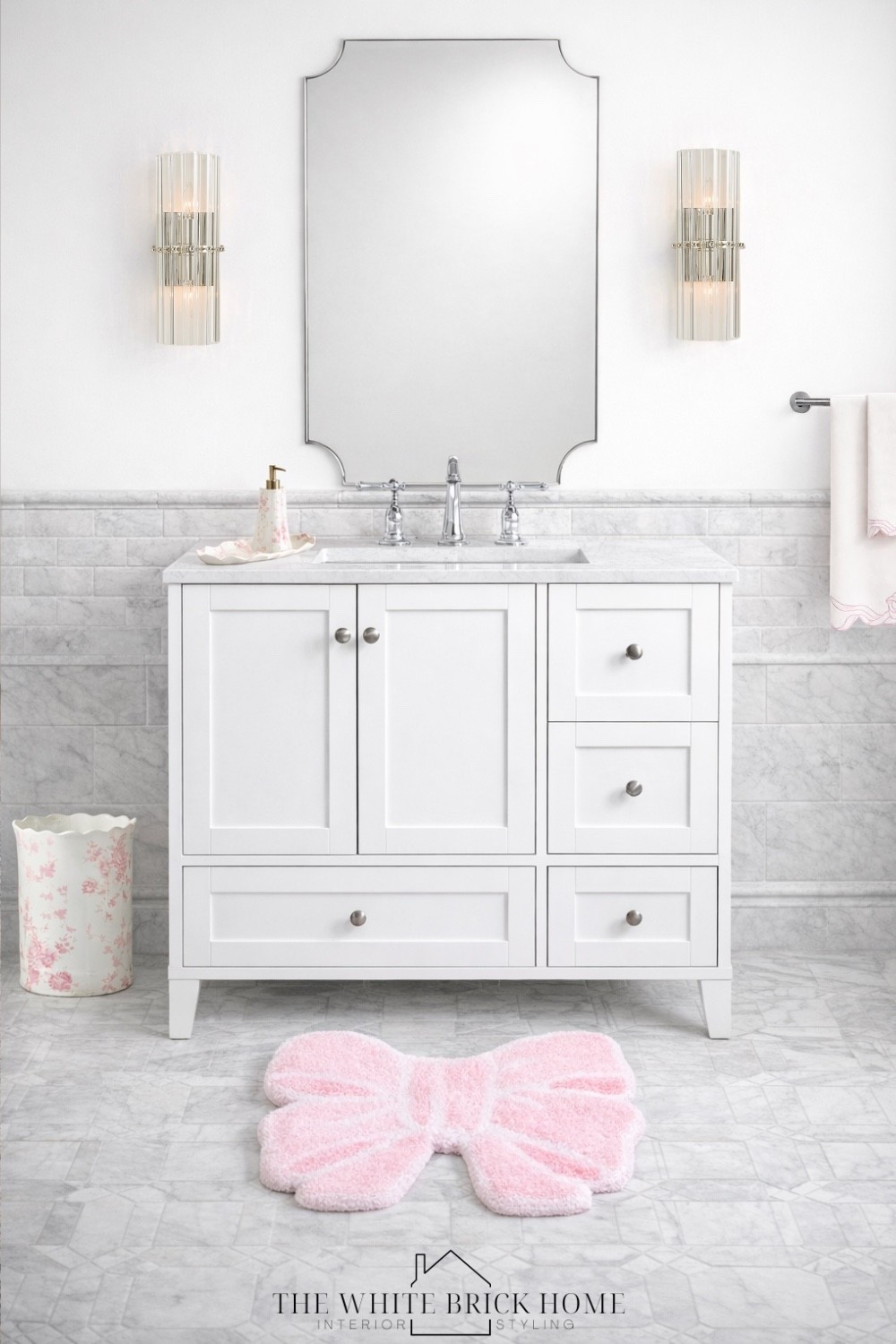 A soft, timeless bathroom where classic marble mosaics meet clean white cabinetry - finished with the sweetest touch of blush for a space that feels polished and fresh. 
🖤🖤
Bath, bathroom, bathroom design, bathroom vanity, bathroom mirror, bathroom wall sconce, wall sconce, bathroom ideas, bathroom layout, bathroom cabinet, pottery barn bathroom, loveshackfancy, loveshackfancy bathroom, loveshackfancy bathroom design, bathroom accessories, bathroom decor, bathroom bath mat, bath mat, girls bathroom, girls bathroom design, loveshackfancy bathroom design, loveshackfancy bathroom accessories, pottery barn teen, pottery barn, loveshackfancy 


#LTKSaleAlert #LTKKids #LTKHome