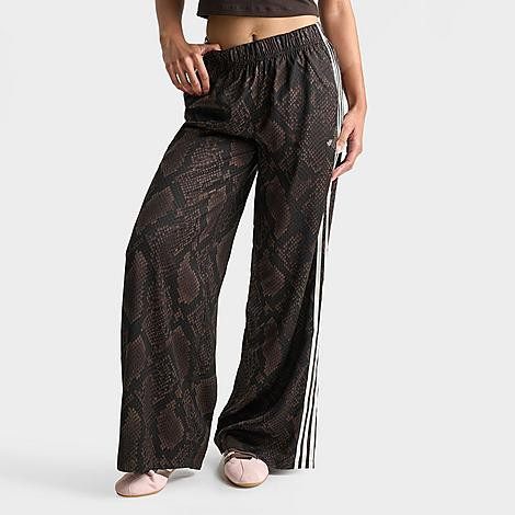 adidas Women's Originals Satin Snake Print Wide Leg Track Pants in Earth Strata/Aurora Coffee Size: XL | Finish Line (US)