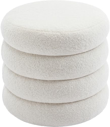 ONEVOG Sherpa Storage Ottoman, Round Foot Rest Stool Seat for Living Room, Off-White Vanity Foot ... | Amazon (US)