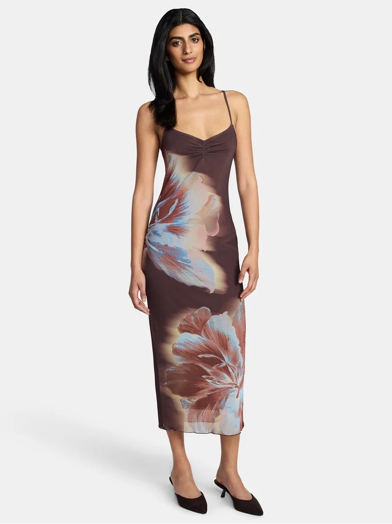 Madden NYC Women’s Floral Mesh Midi Dress, Sizes XXS-XXL | Walmart (US)