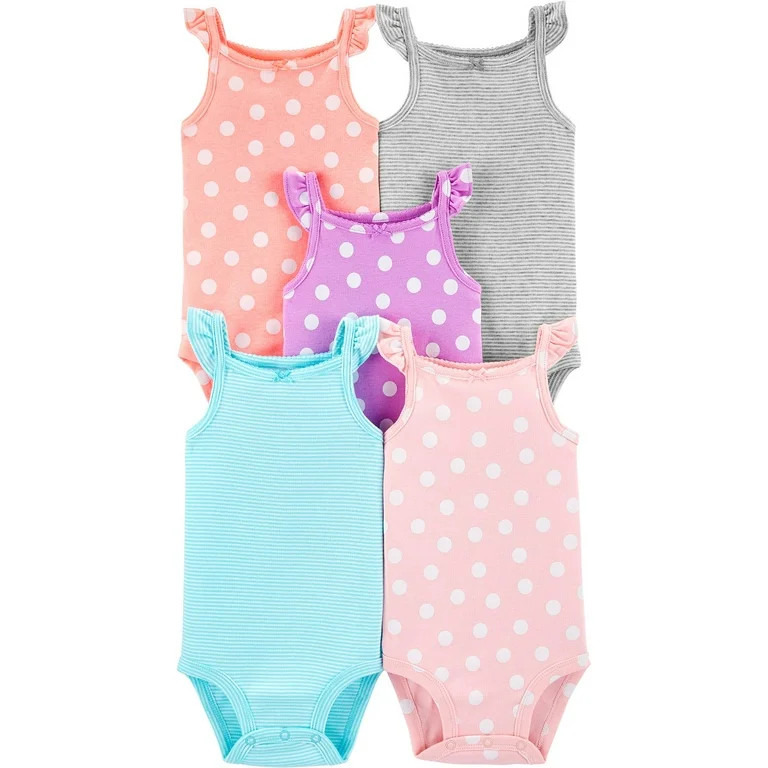 Carter's Baby Girls' 5 Pack Flutter Sleeve - Dots and Stripes - 12 Months | Walmart (US)