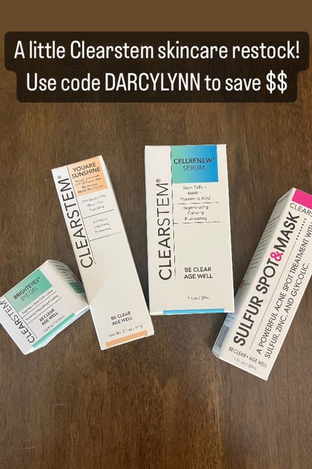 I had to restock some of my favorite Clearstem products, so thought I would share! This brand has truly changed my skin. If you struggle with acne, please give it a shot. You can use my Clearstem discount code DARCYLYNN to save!

Pictured here is their eye cream, a tinted sunscreen, a night serum, and a spot treatment. 

If you need a clean face sunscreen for summer — this is the one to get! I love how my skin looks without makeup on while wearing this. 

This is the best skincare line for acne prone skin. I cannot say enough good things! 

Also linked in similar products are other skincare products from them that I love!

#LTKBeauty #LTKFindsUnder100 #LTKSaleAlert