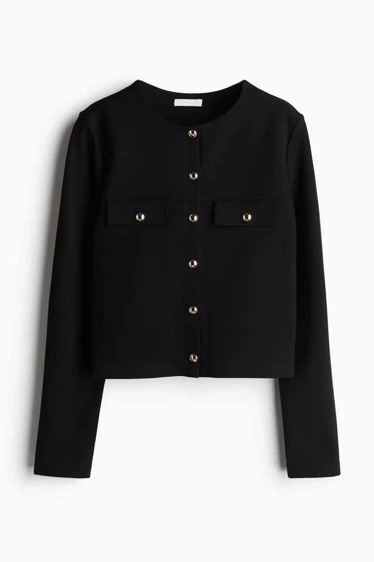 Jersey Cardigan - Round Neck - Long sleeve - Black - Ladies | H&M US | H&M (US + CA)