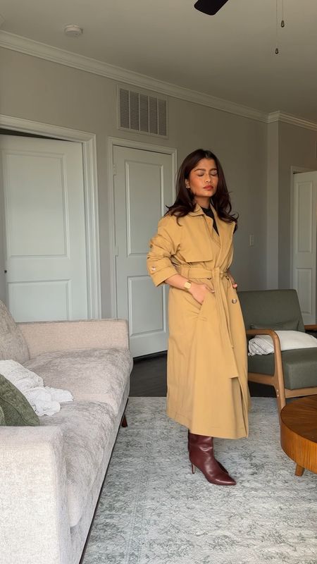 Current favorite trench coat in beige. Perfectly suits my 4’11” frame and can be worn tied or untied. 

Wearing small. Size down if you want a more fitted style. Coat is very lightweight but has the right amount of structure. 

Also shown: Mid rise kickout jeans —fitted but very soft. Hits my ankle—wearing 25P

#LTKVideo #LTKsalealert #LTKworkwear