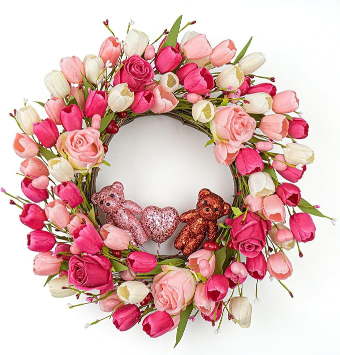J'FLORU Valentines Day Decorations Romantic Valentines Day Gifts 22 Inch Valentine's Day Wreath w... | Amazon (US)